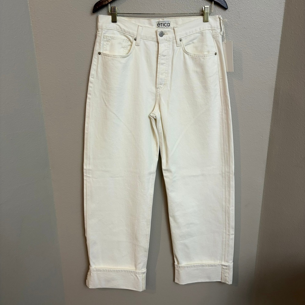 Etica Stanton‎ Relaxed Wide Leg Jeans 29 Natural White High Rise Cuffed Denim